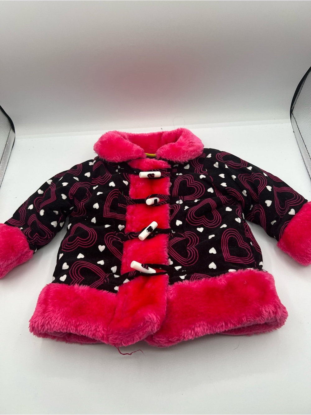 Penelope Mack Black Jacket with Hot Pink Faux-Fur Trim